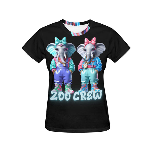 The Zoo Crew Elephants Black Women's All Over Print T-shirt (Model T40)（Made in Queen）